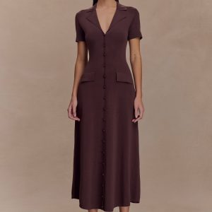 Pearson Short Sleeve Knit Midi Dress - Chocolate