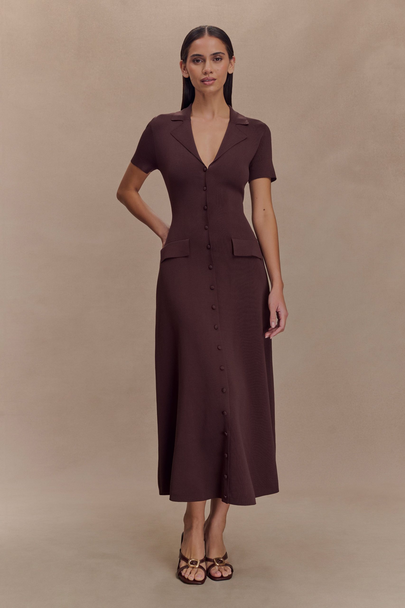 Pearson Short Sleeve Knit Midi Dress - Chocolate - Image 5