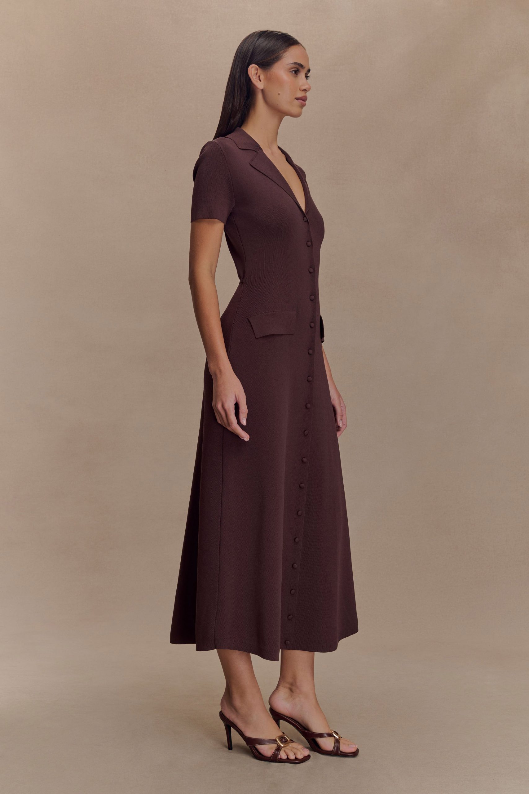 Pearson Short Sleeve Knit Midi Dress - Chocolate - Image 4