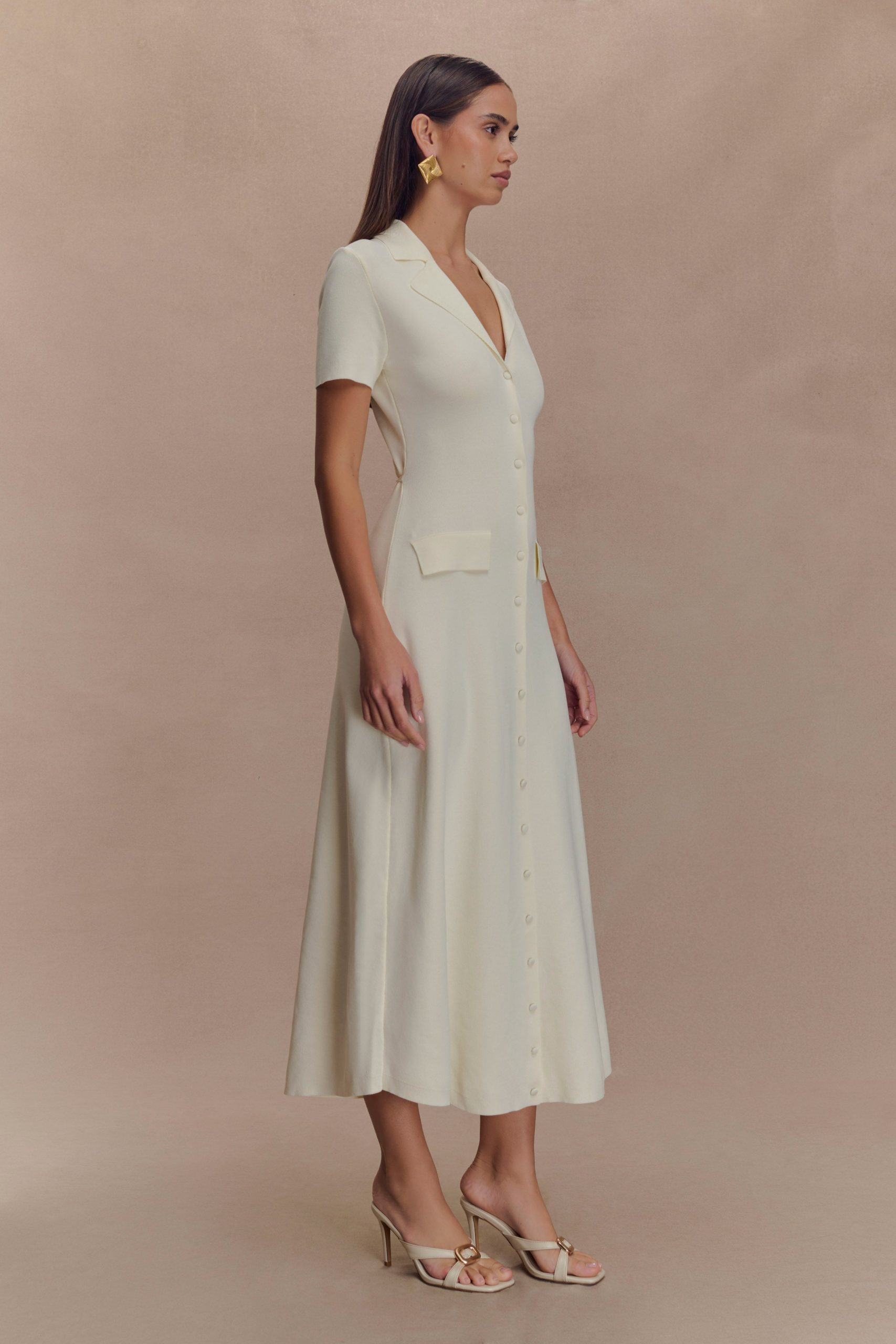 Pearson Short Sleeve Knit Midi Dress - Ivory - Image 4