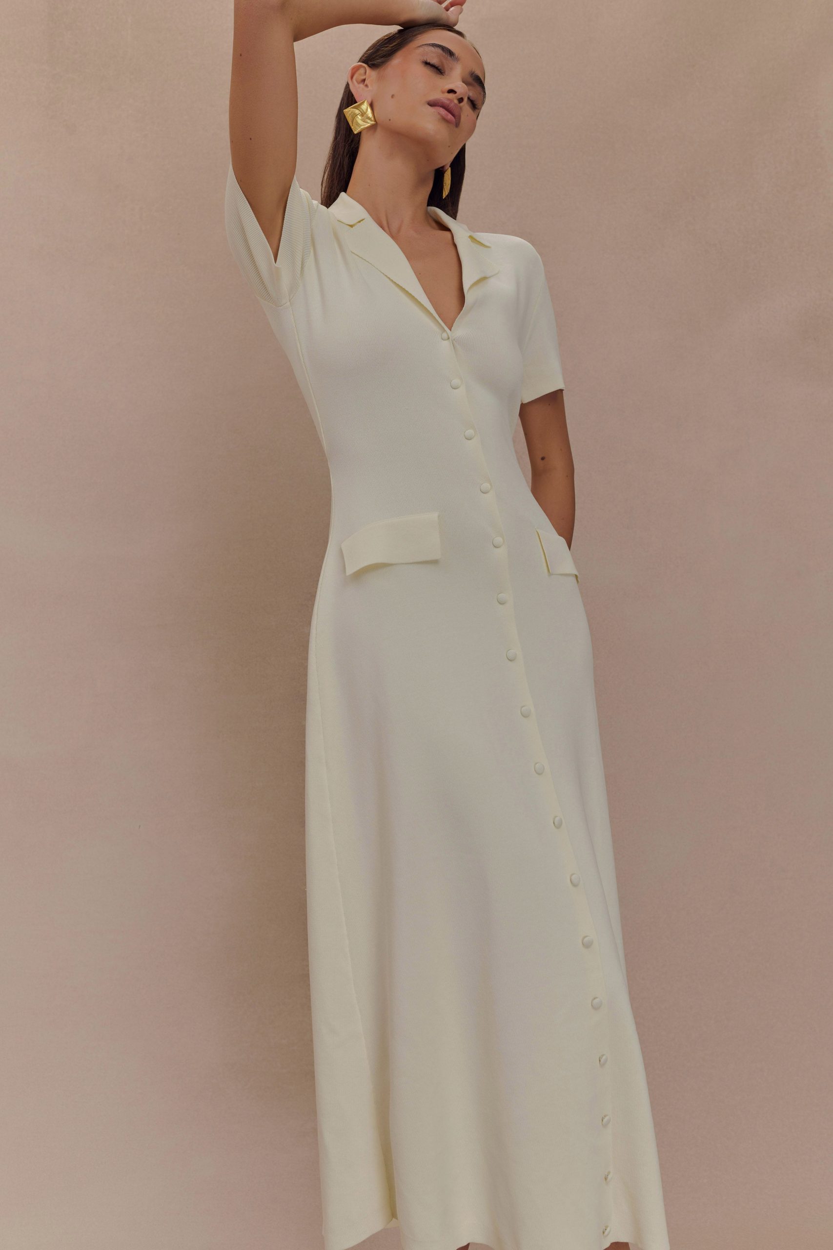 Pearson Short Sleeve Knit Midi Dress - Ivory - Image 3