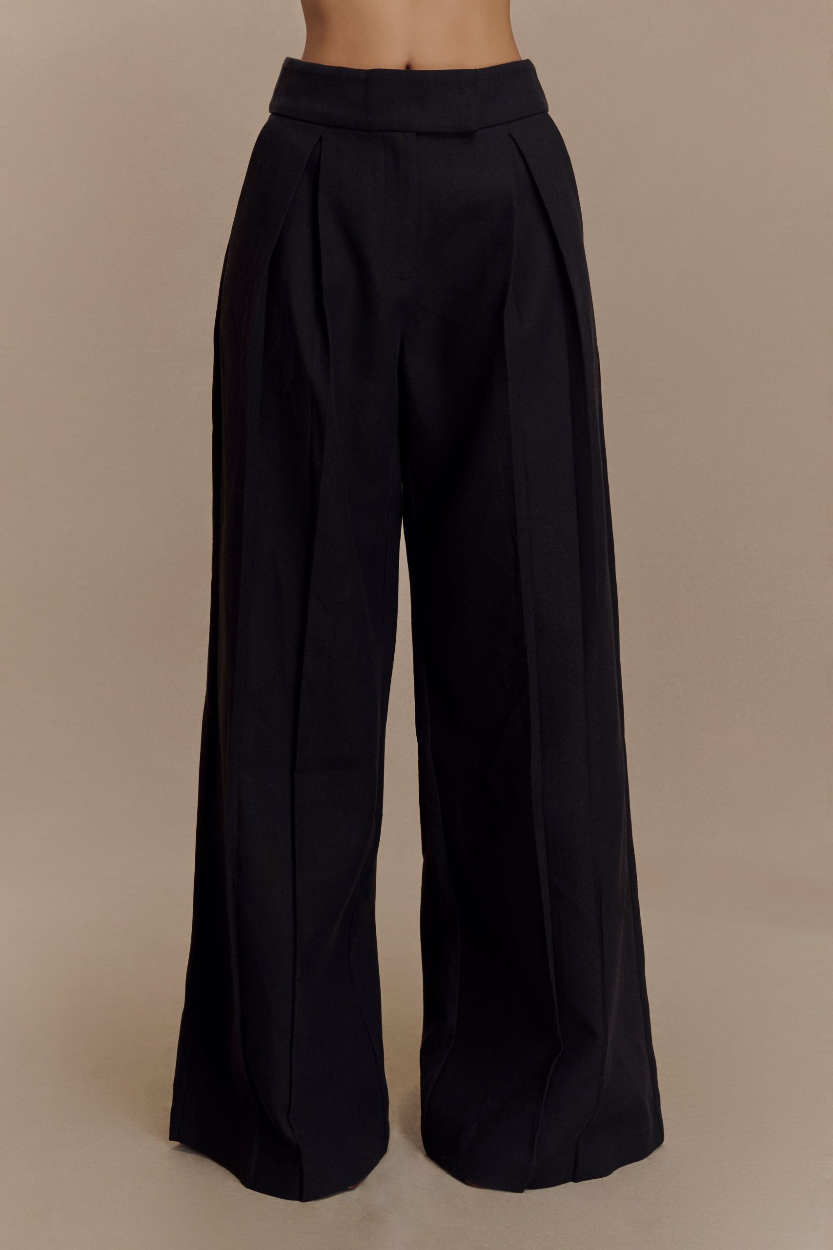 Raya Mid Rise Wide Leg Linen Pant - Black - Image 5