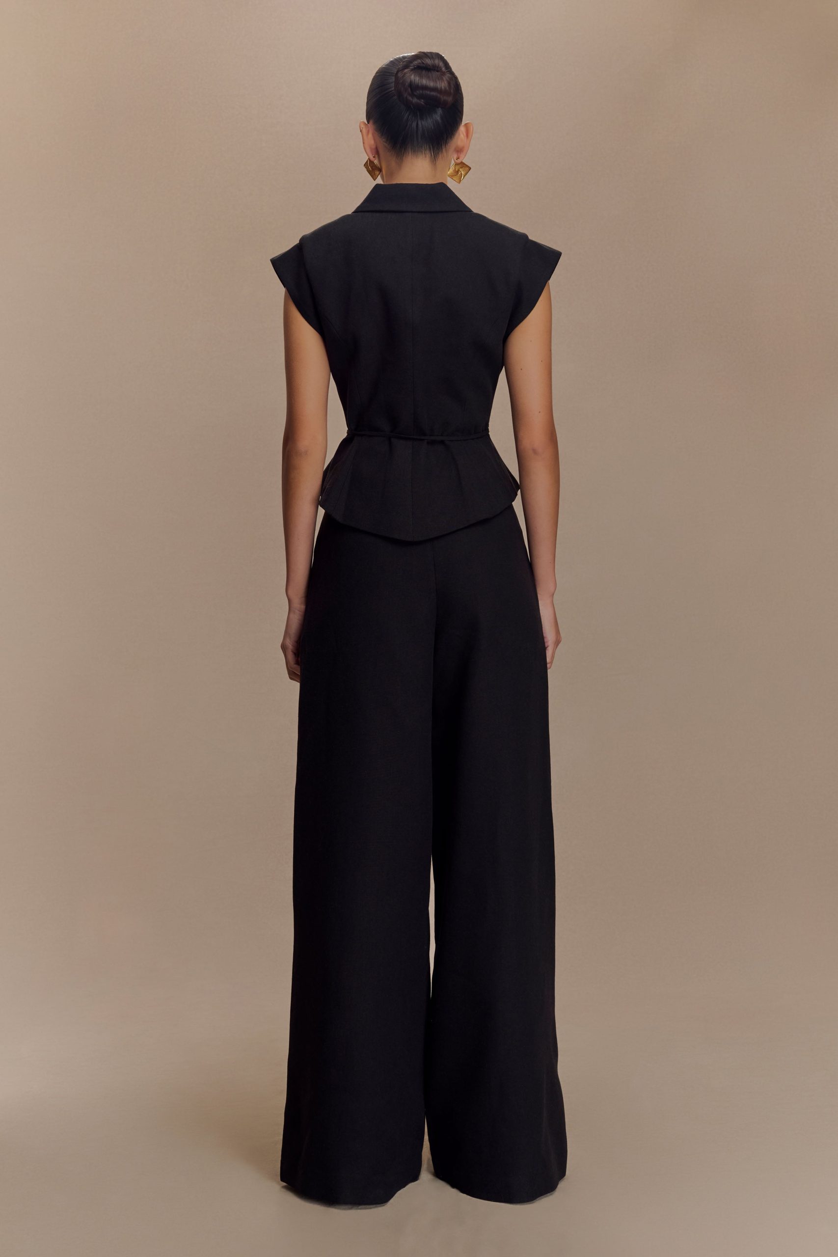 Raya Mid Rise Wide Leg Linen Pant - Black - Image 2