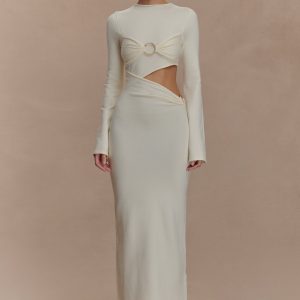 Azariah Long Sleeve Knit Midi Dress - Ivory