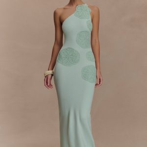 Teneika Crochet Knit Maxi Dress - Light Aqua