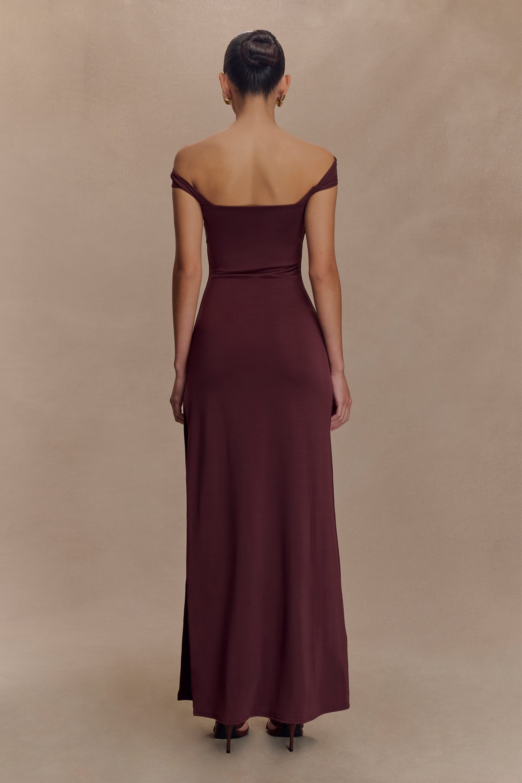 Aurora Slinky And Mesh Split Maxi Dress - Mahogany - Image 5