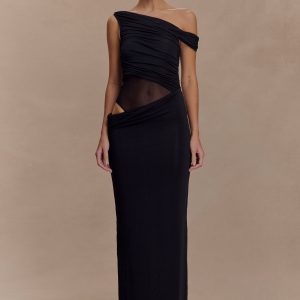 Callen One Shoulder Slinky Maxi Dress - Black