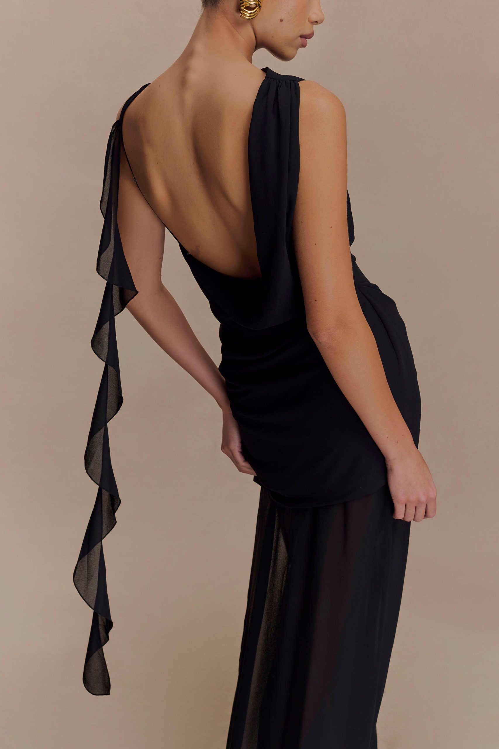 Daria Draped Chiffon Maxi Dress - Black - Image 2