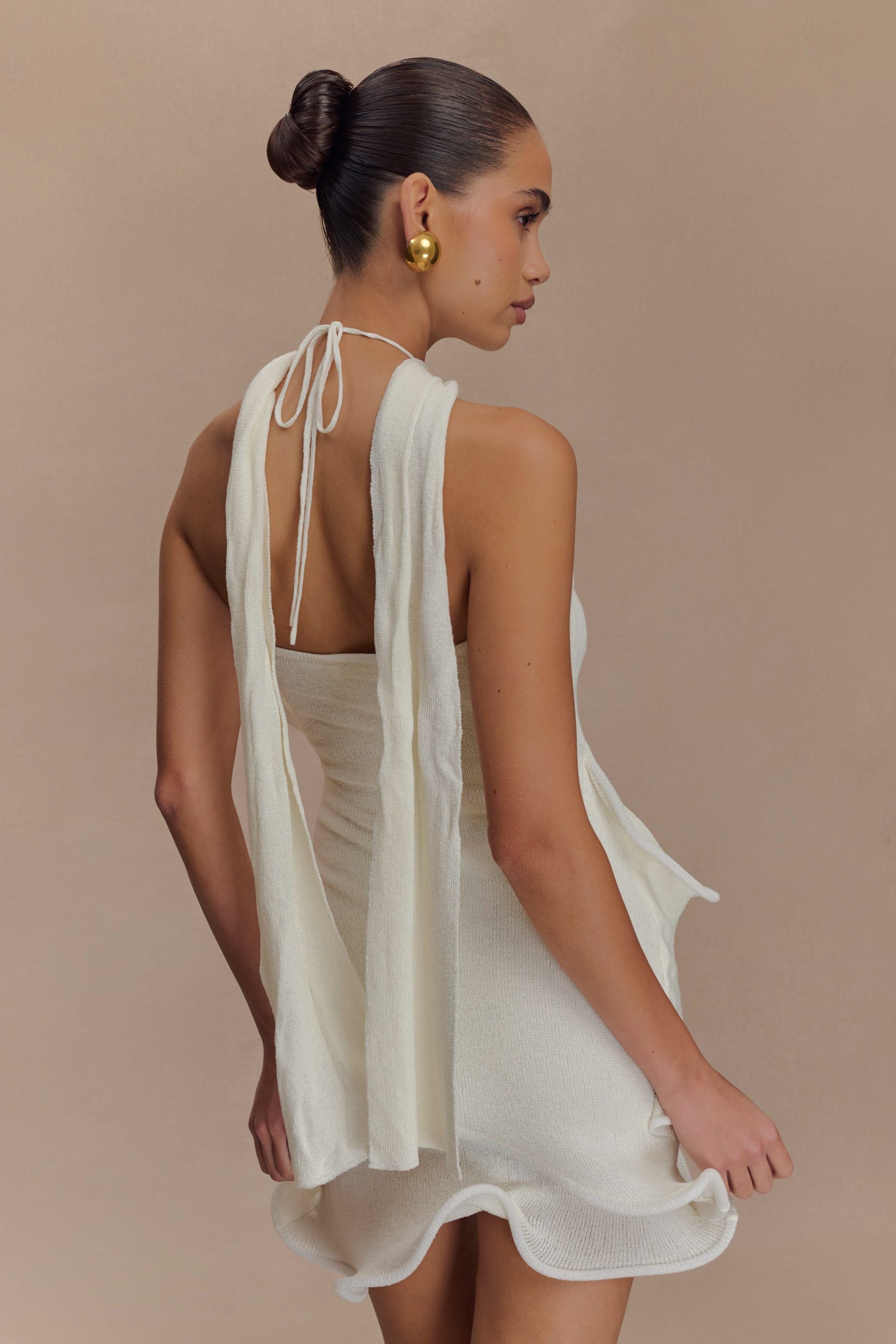 Caprice Halter Knit Mini Dress - White - Image 2
