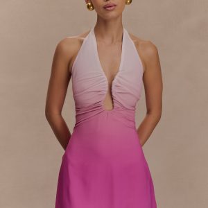 Malakhai Chiffon Halter Mini Dress - Ombre Pink