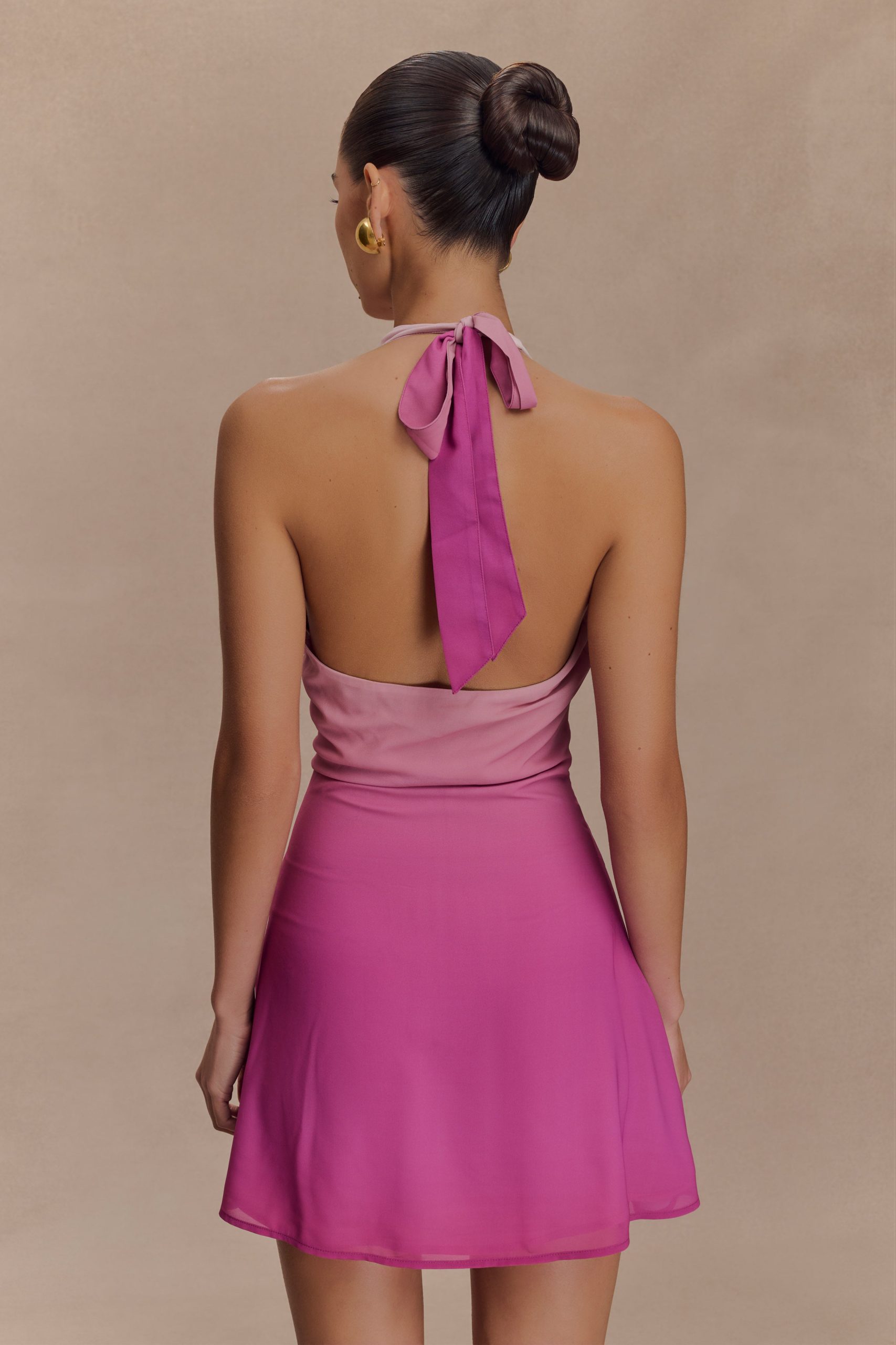 Malakhai Chiffon Halter Mini Dress - Ombre Pink - Image 2