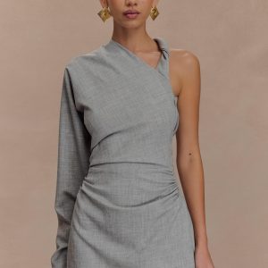 Dorian Twist Shoulder Mini Dress - Charcoal Marle