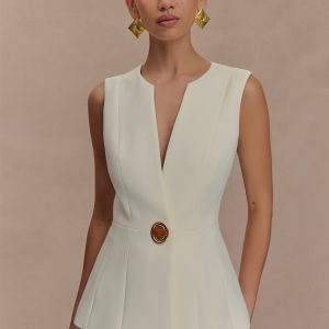 Angelie Suiting Vest Top - Ivory