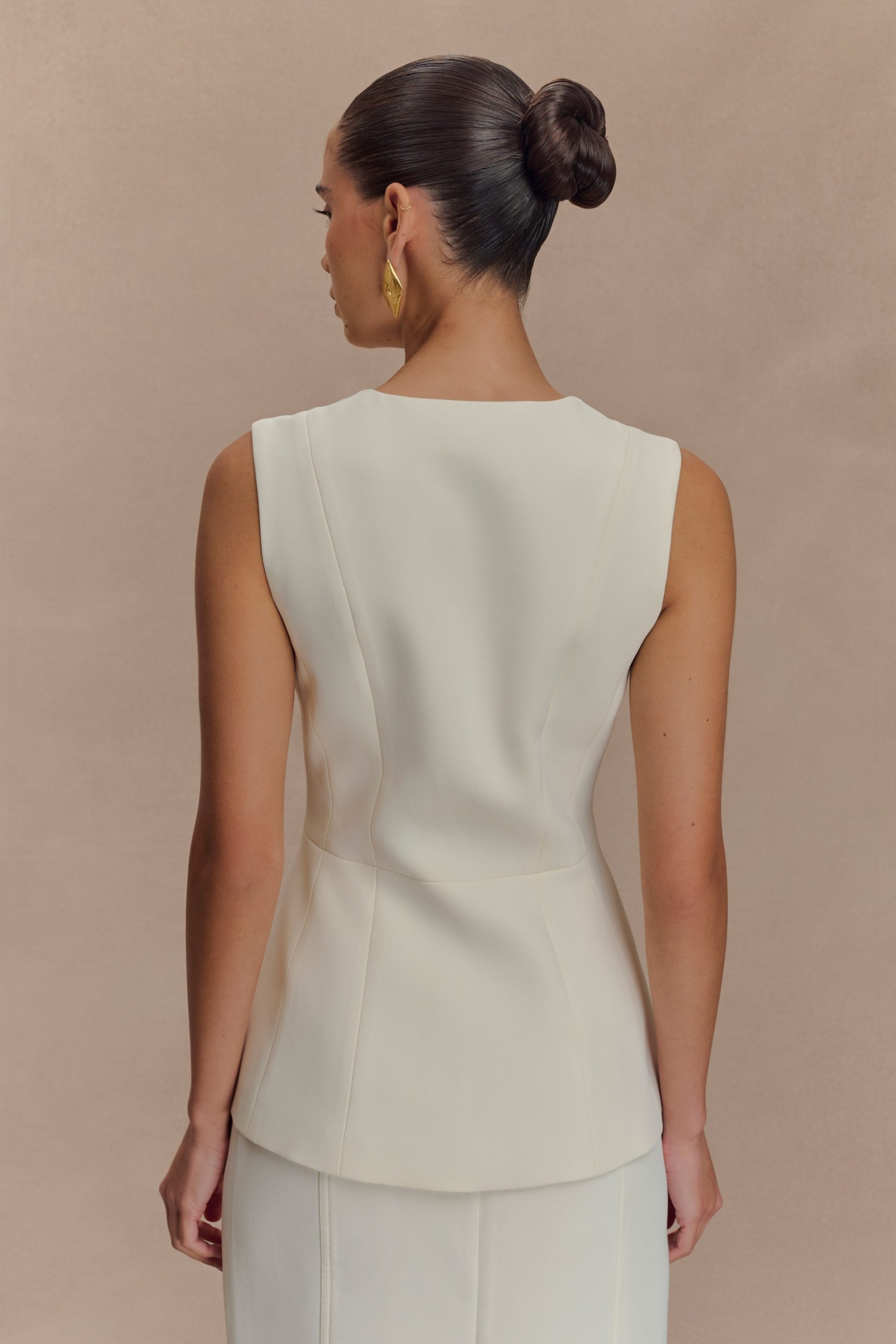 Angelie Suiting Vest Top - Ivory - Image 2