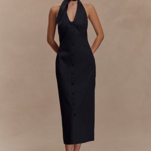 Simona Halter Neck Midi Dress - Black