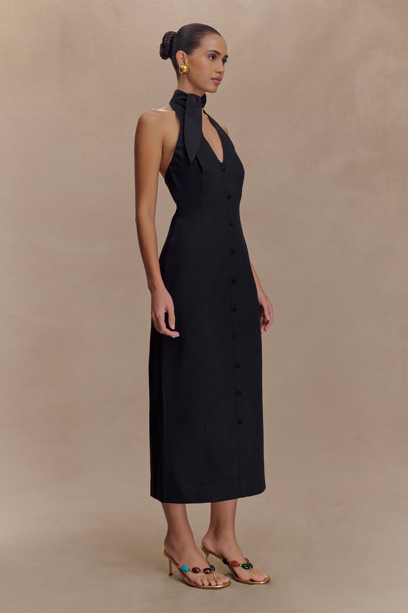 Simona Halter Neck Midi Dress - Black - Image 4