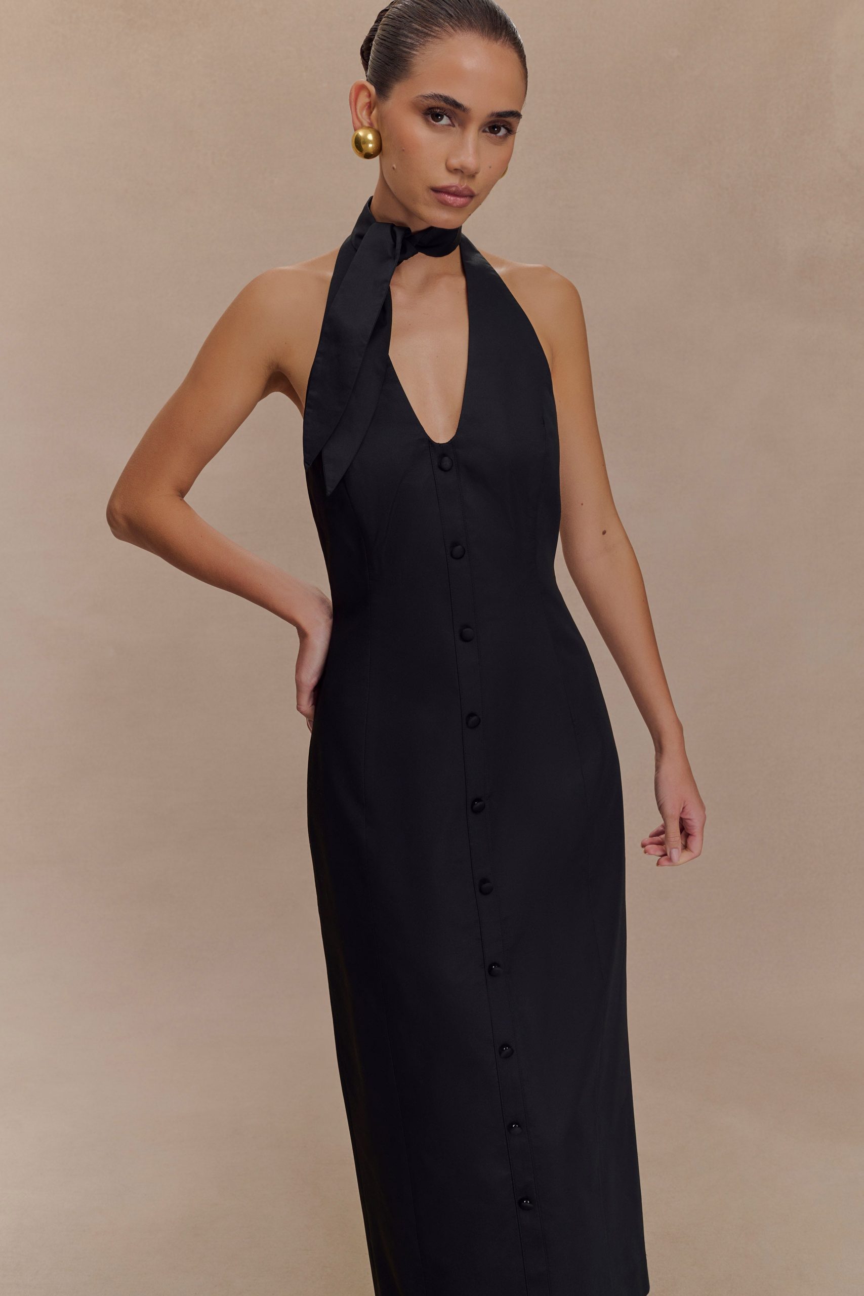 Simona Halter Neck Midi Dress - Black - Image 6