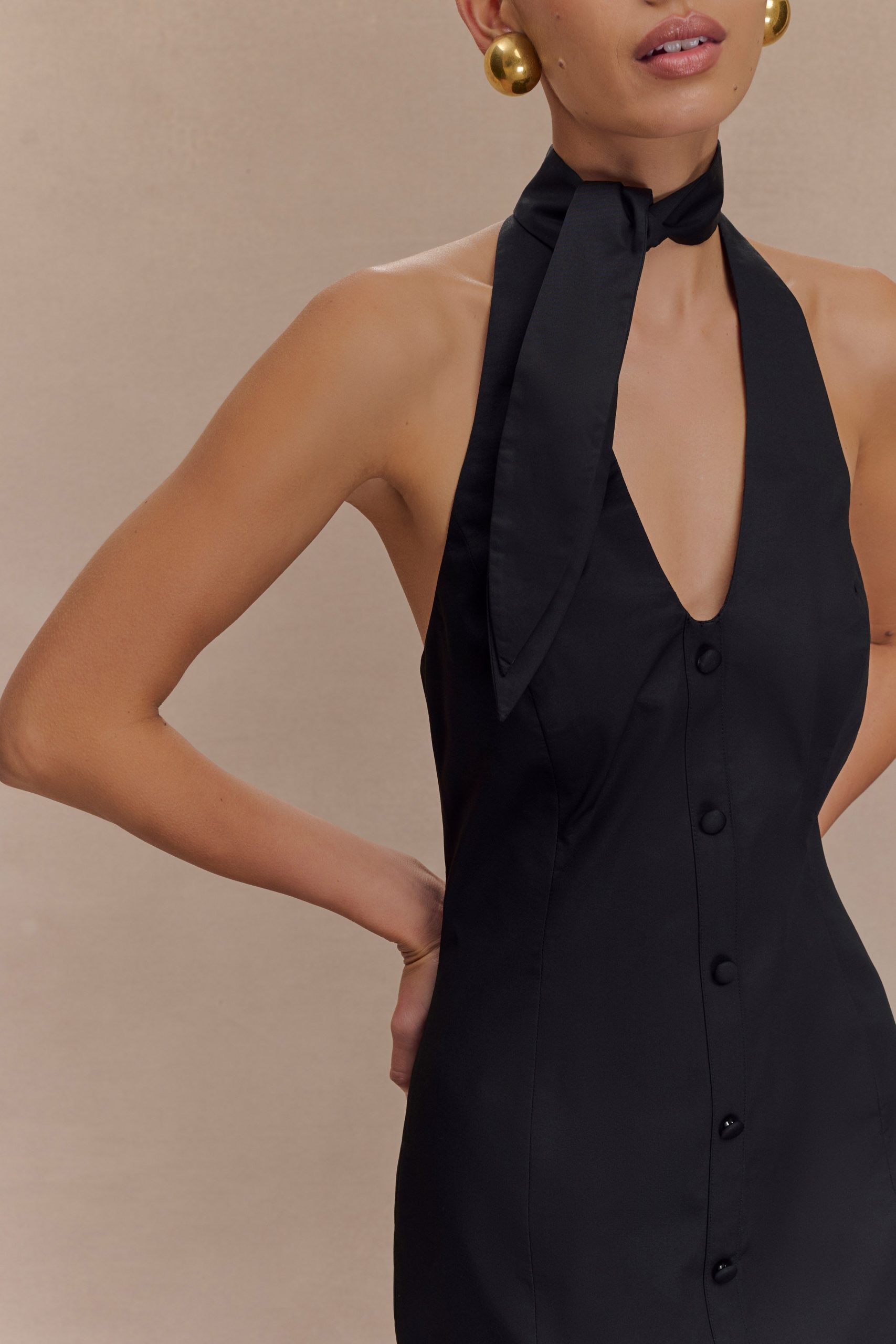 Simona Halter Neck Midi Dress - Black - Image 3