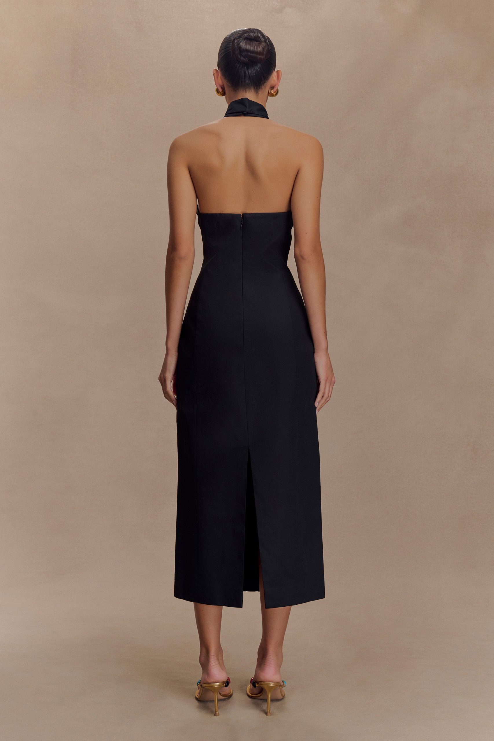 Simona Halter Neck Midi Dress - Black - Image 2