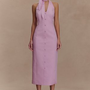 Simona Halter Neck Midi Dress - Blush Pink