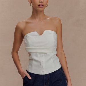 Zillah Strapless Cotton Top - White