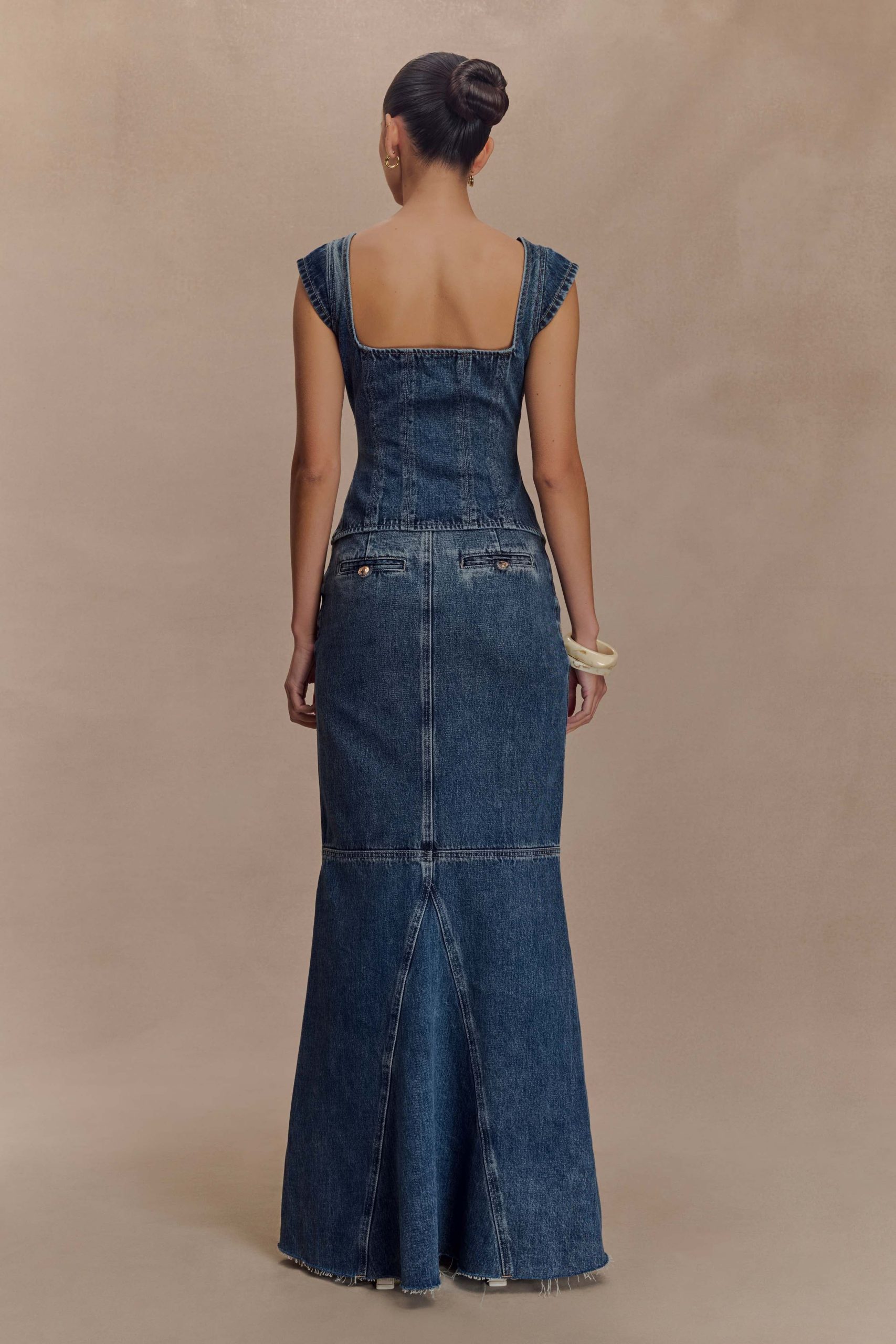 Loretta Denim Maxi Skirt - Washed Dark Blue - Image 5
