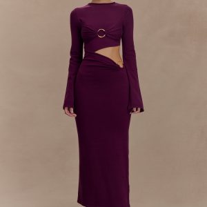 Azariah Long Sleeve Knit Midi Dress - Plum