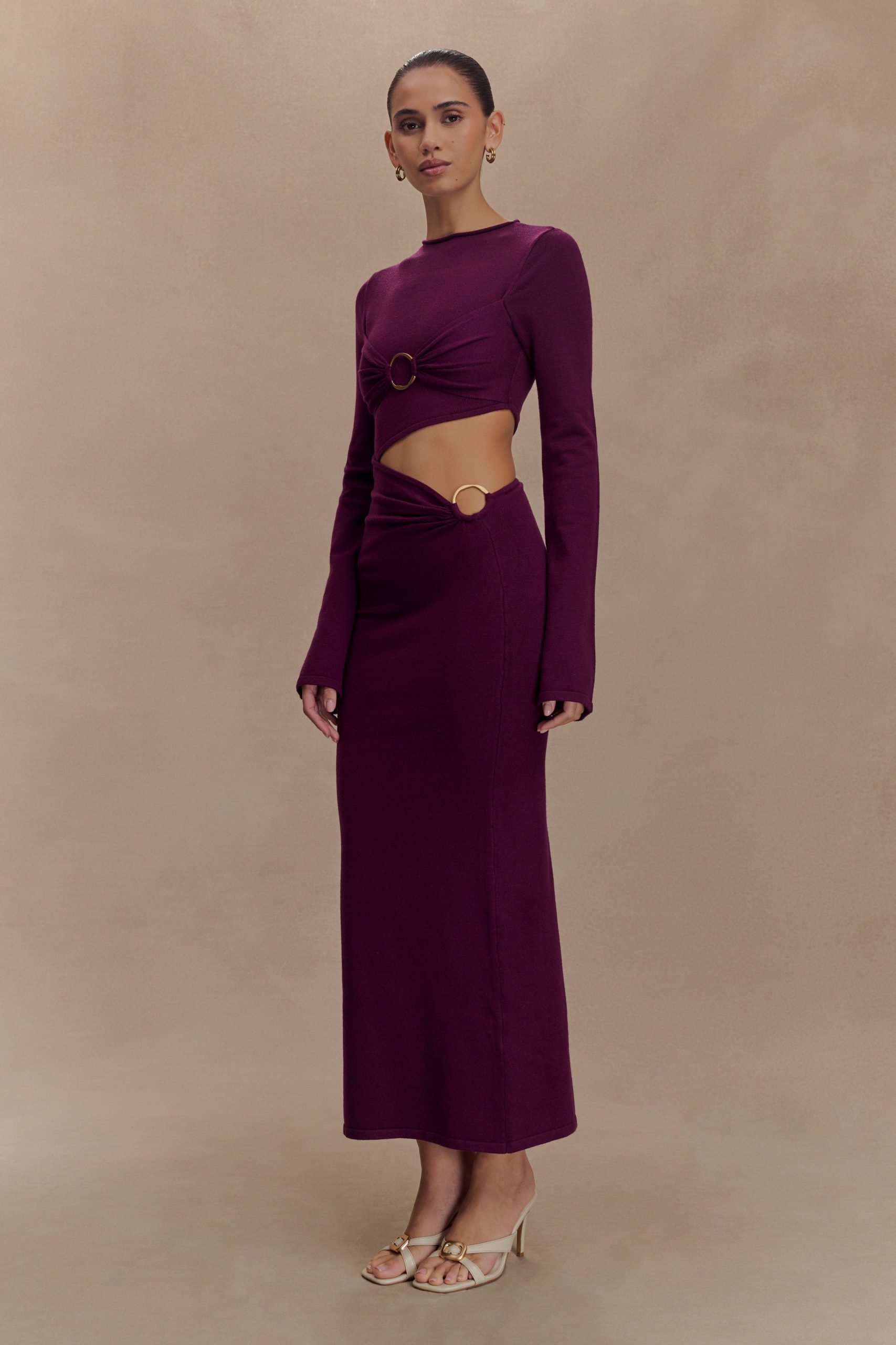 Azariah Long Sleeve Knit Midi Dress - Plum - Image 4