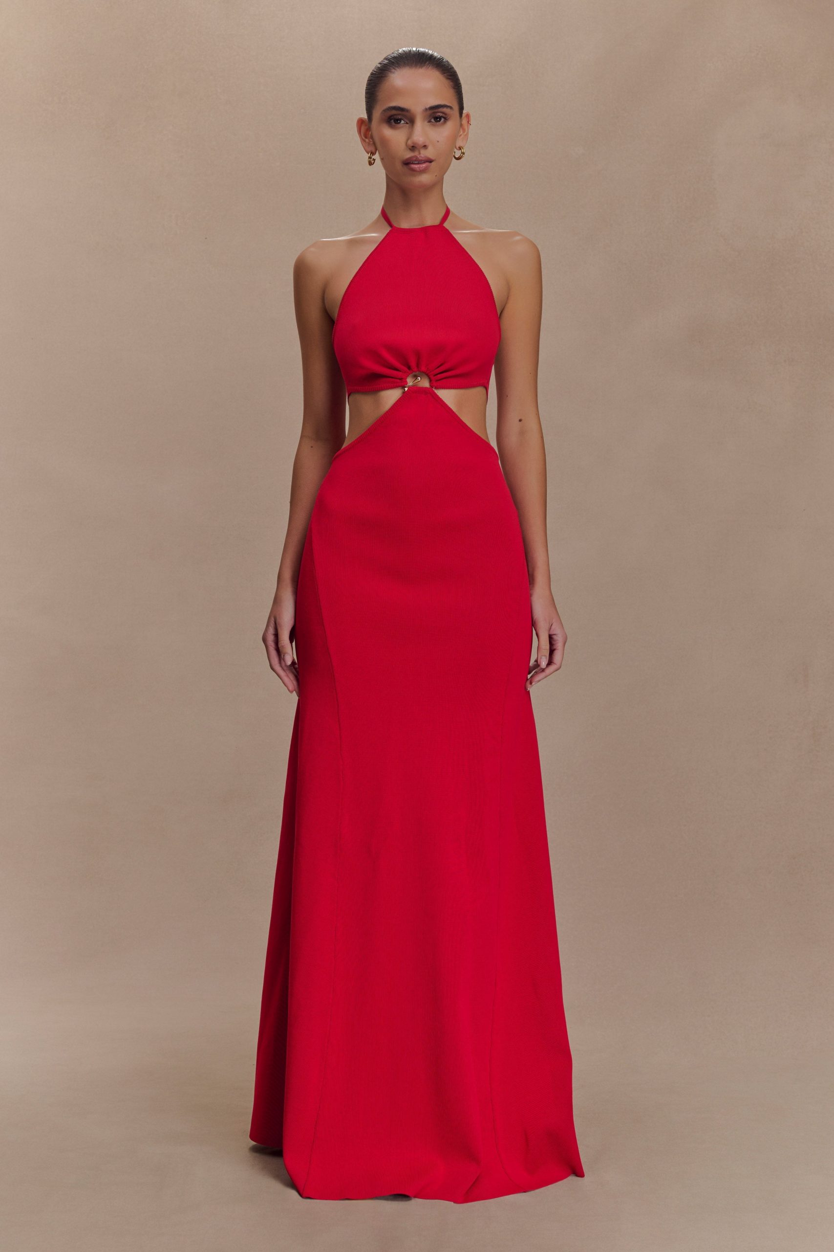 Marlowe Halter Knit Maxi Dress - Red - Image 2