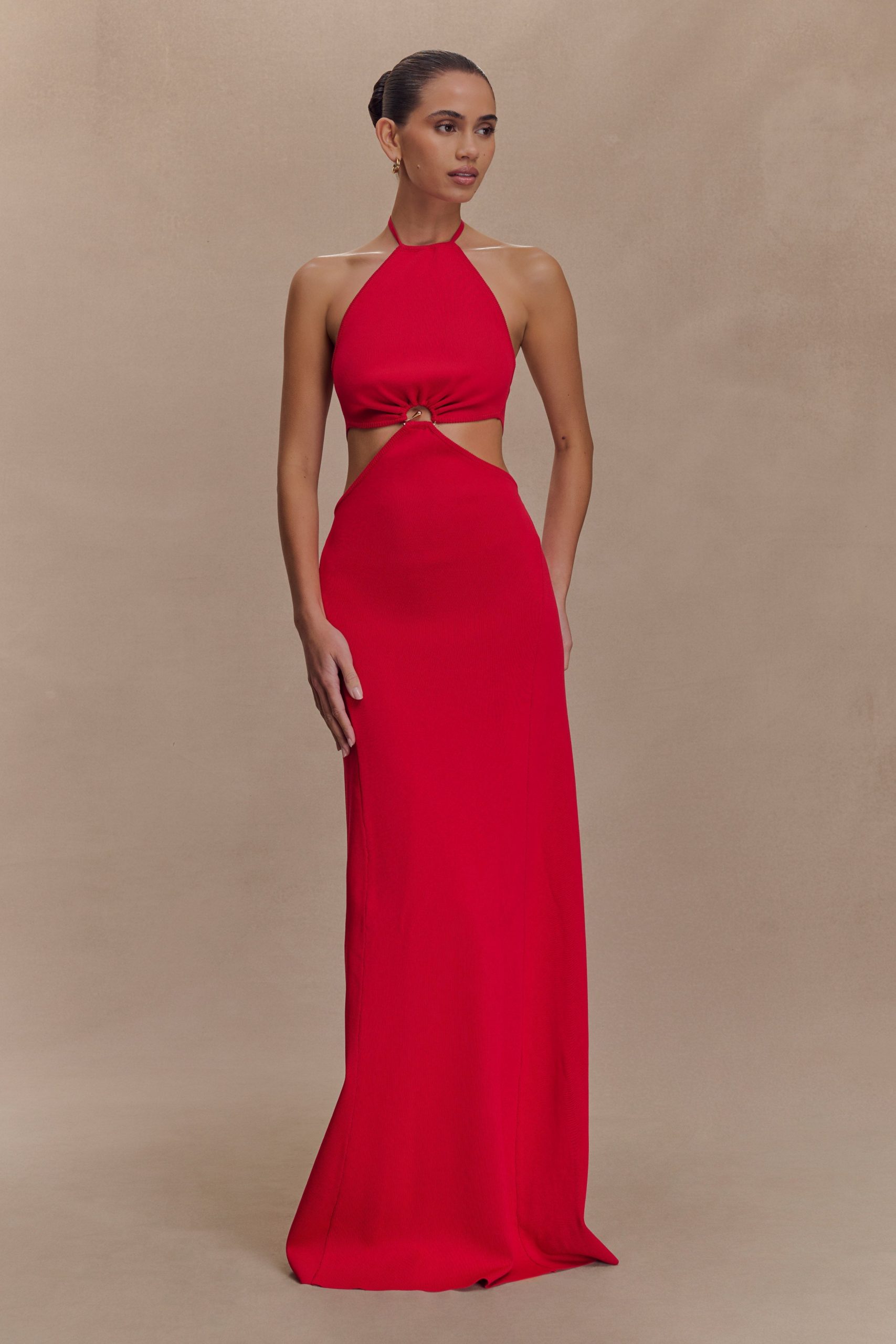 Marlowe Halter Knit Maxi Dress - Red - Image 6