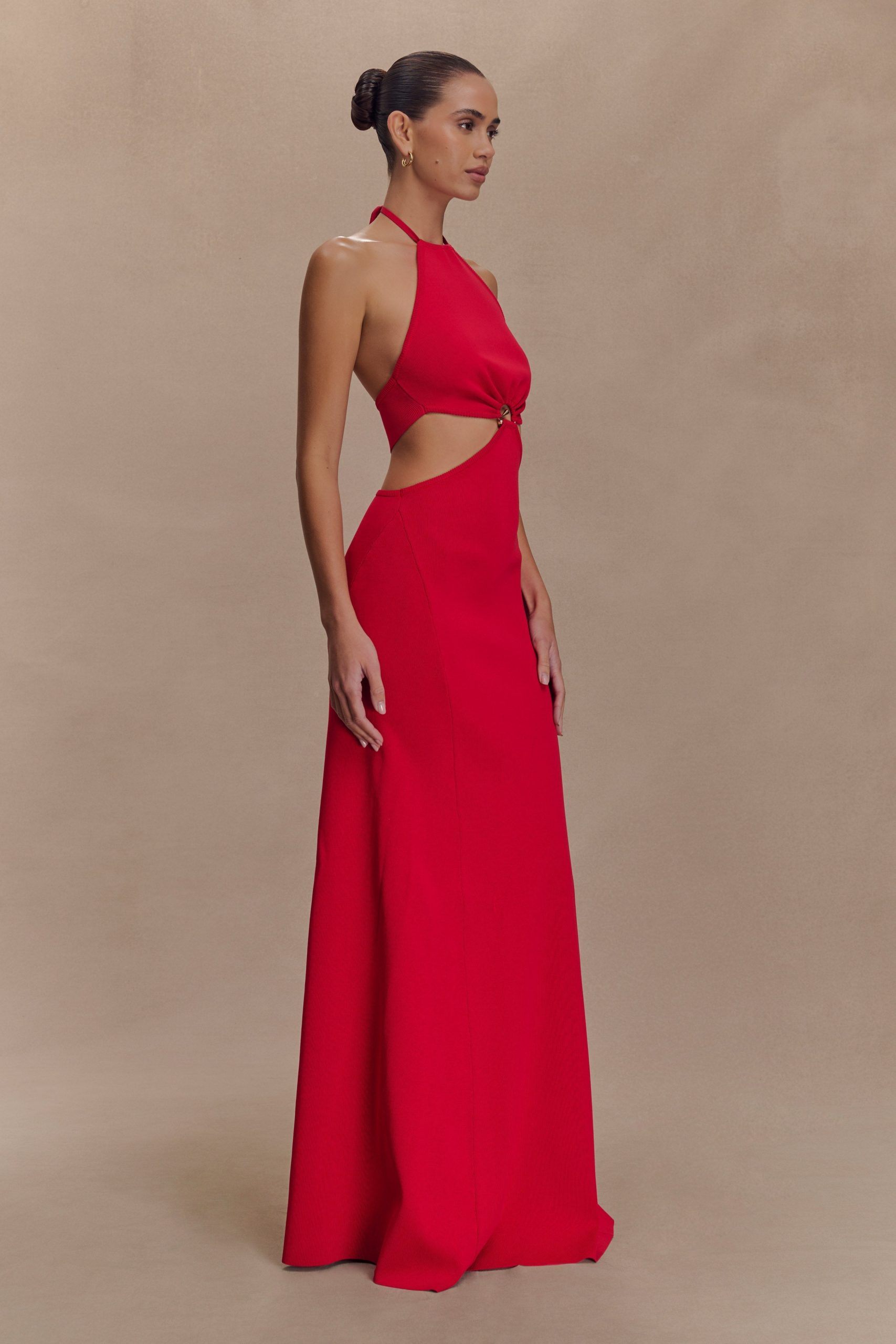Marlowe Halter Knit Maxi Dress - Red - Image 5