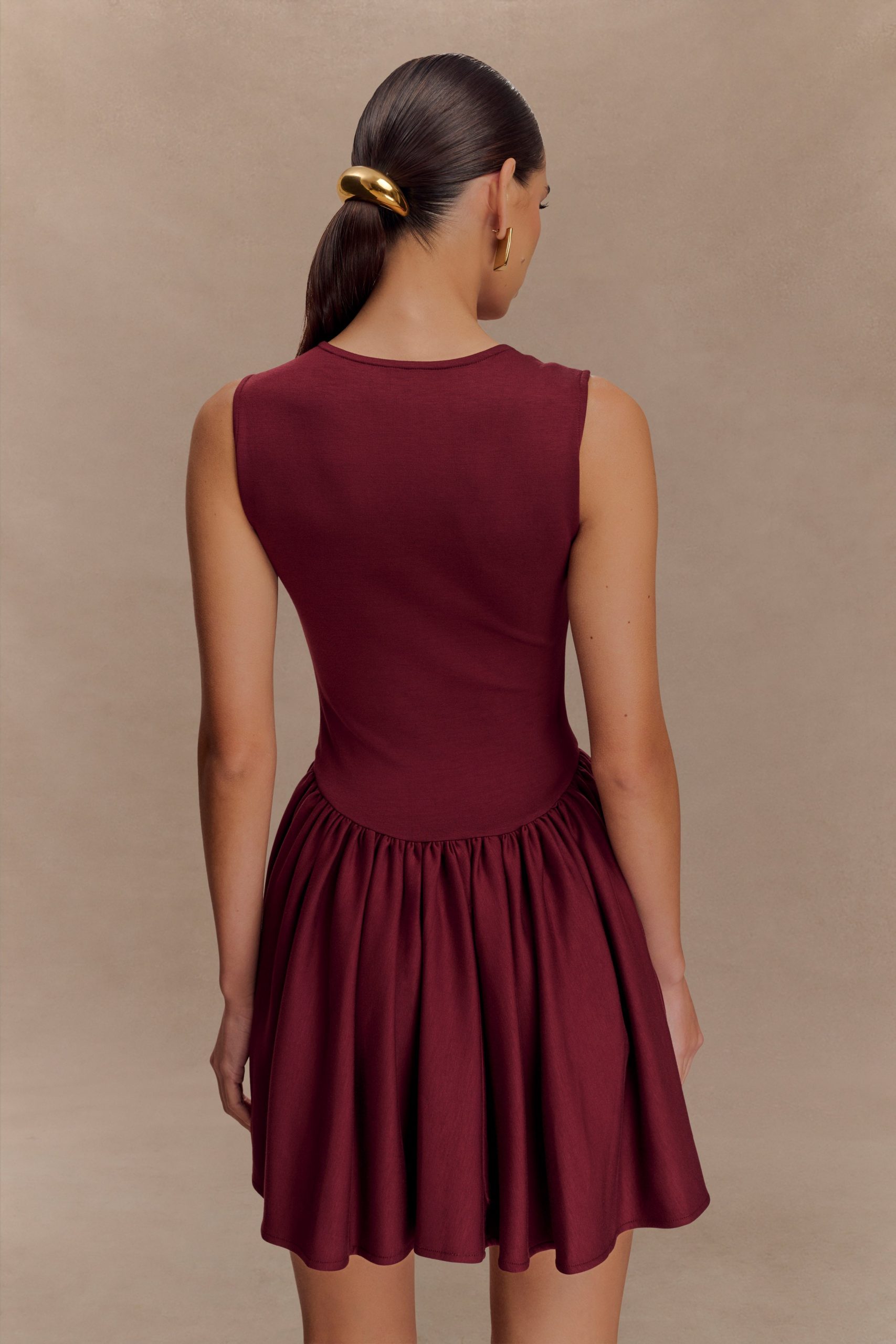 Sharon Scuba Jersey Mini Dress - Wine - Image 2