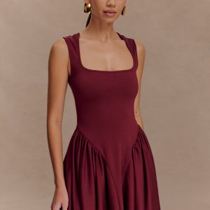 Sharon Scuba Jersey Mini Dress - Wine