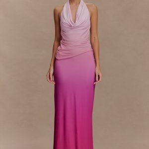 Bruna Slinky Fishtail Maxi Skirt - Ombre Pink