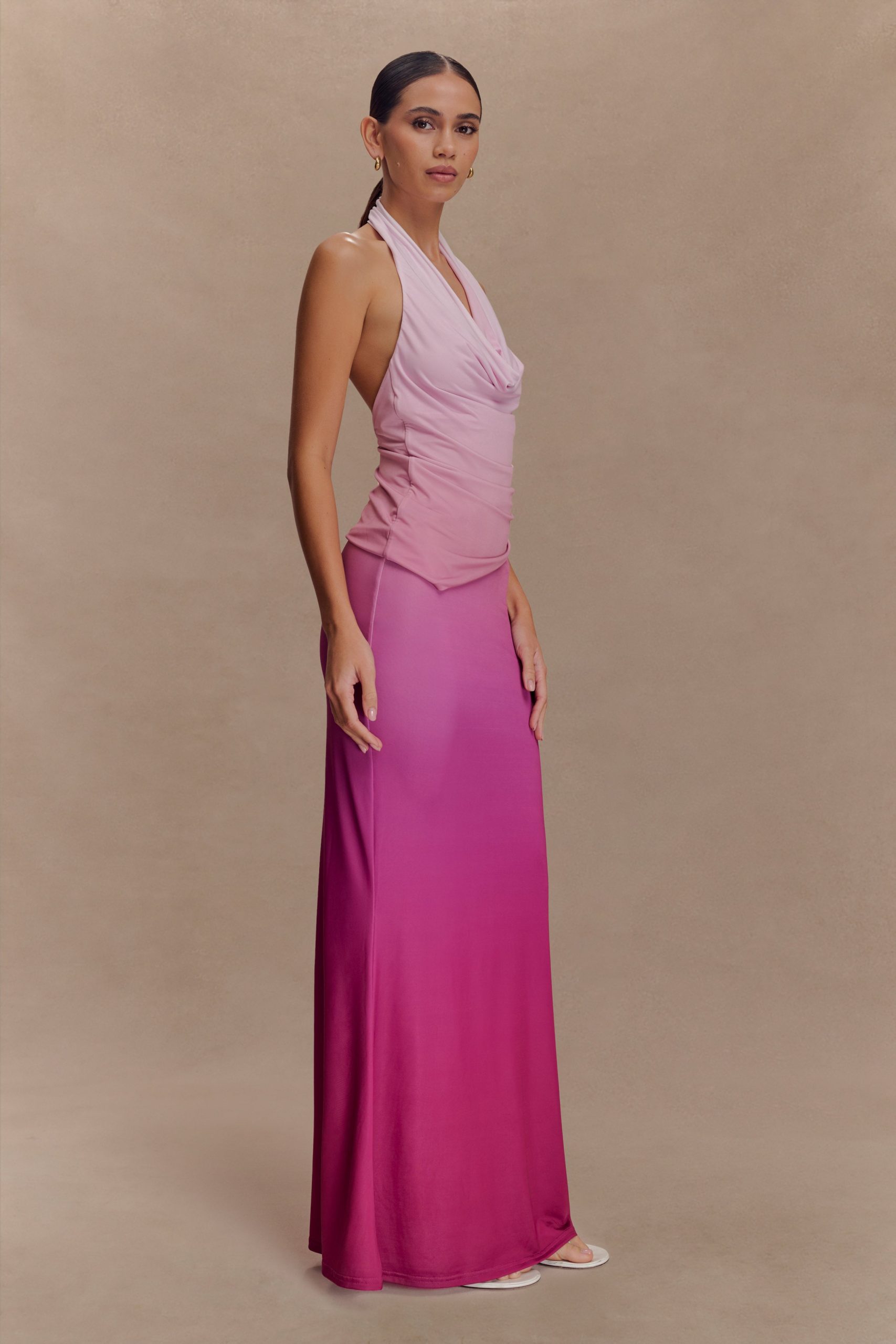 Bruna Slinky Fishtail Maxi Skirt - Ombre Pink - Image 5