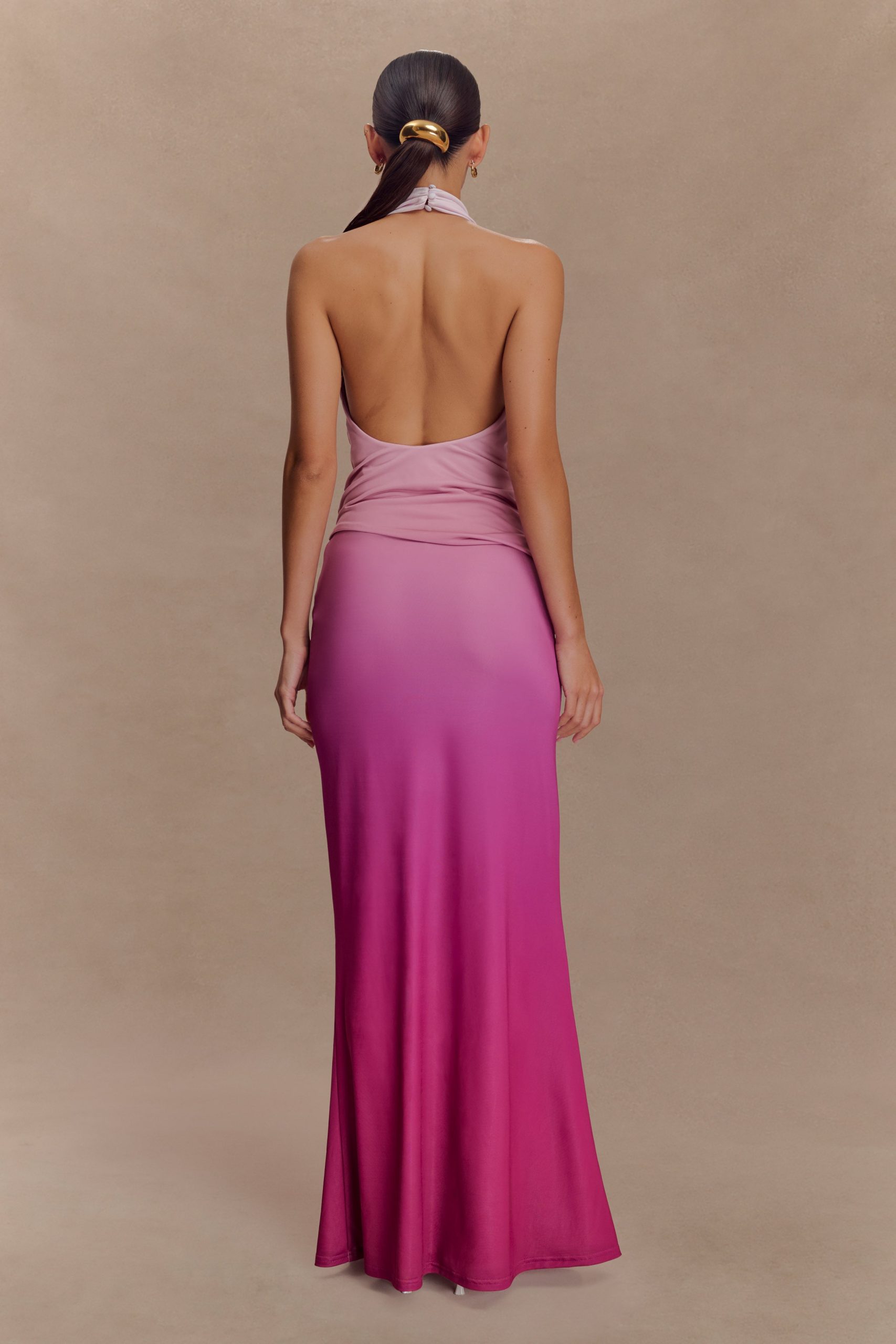 Bruna Slinky Fishtail Maxi Skirt - Ombre Pink - Image 2