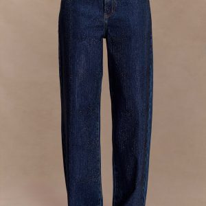 Laina Mid Rise Diamante Denim Jeans - Midnight Blue