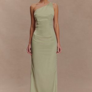 Harper One Shoulder Gown - Sage