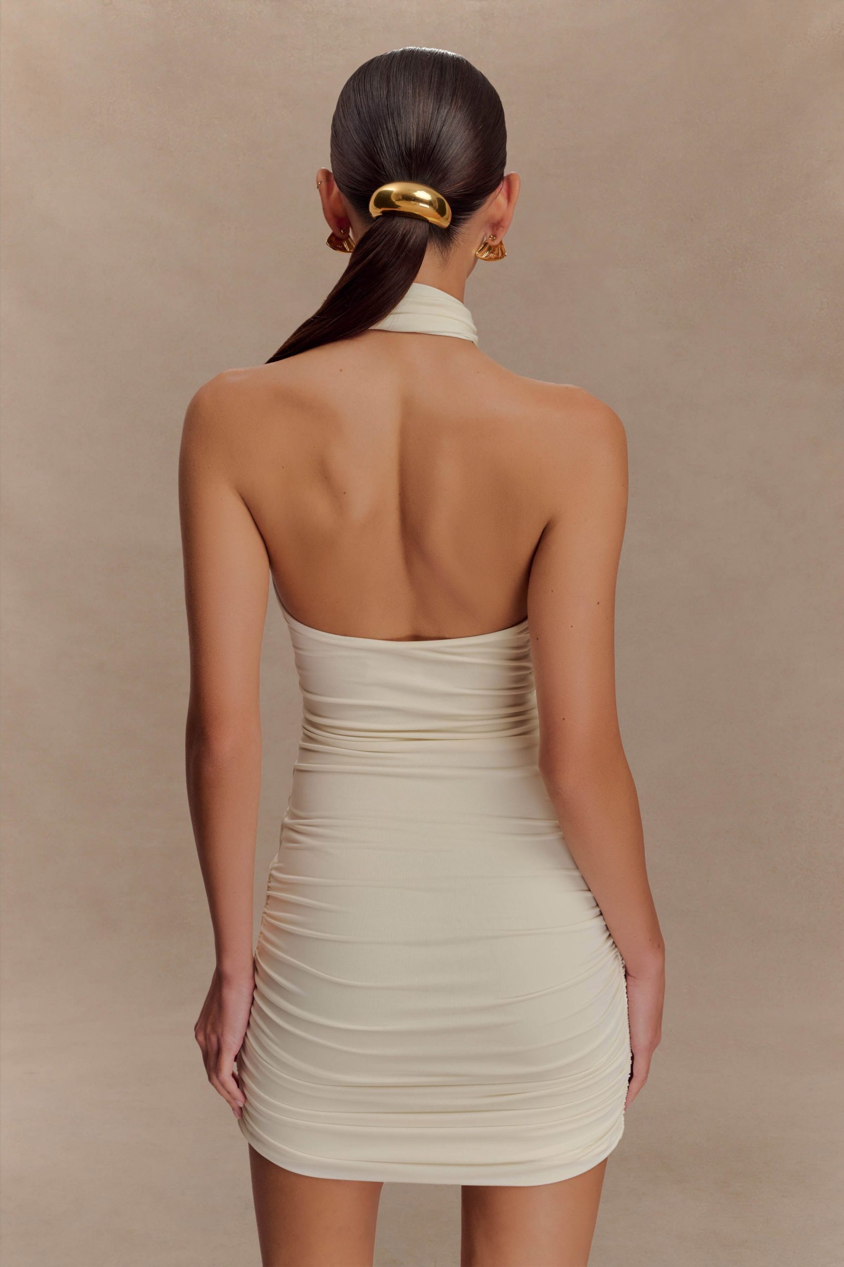 Mariposa Slinky Halter Mini Dress - Ivory - Image 5