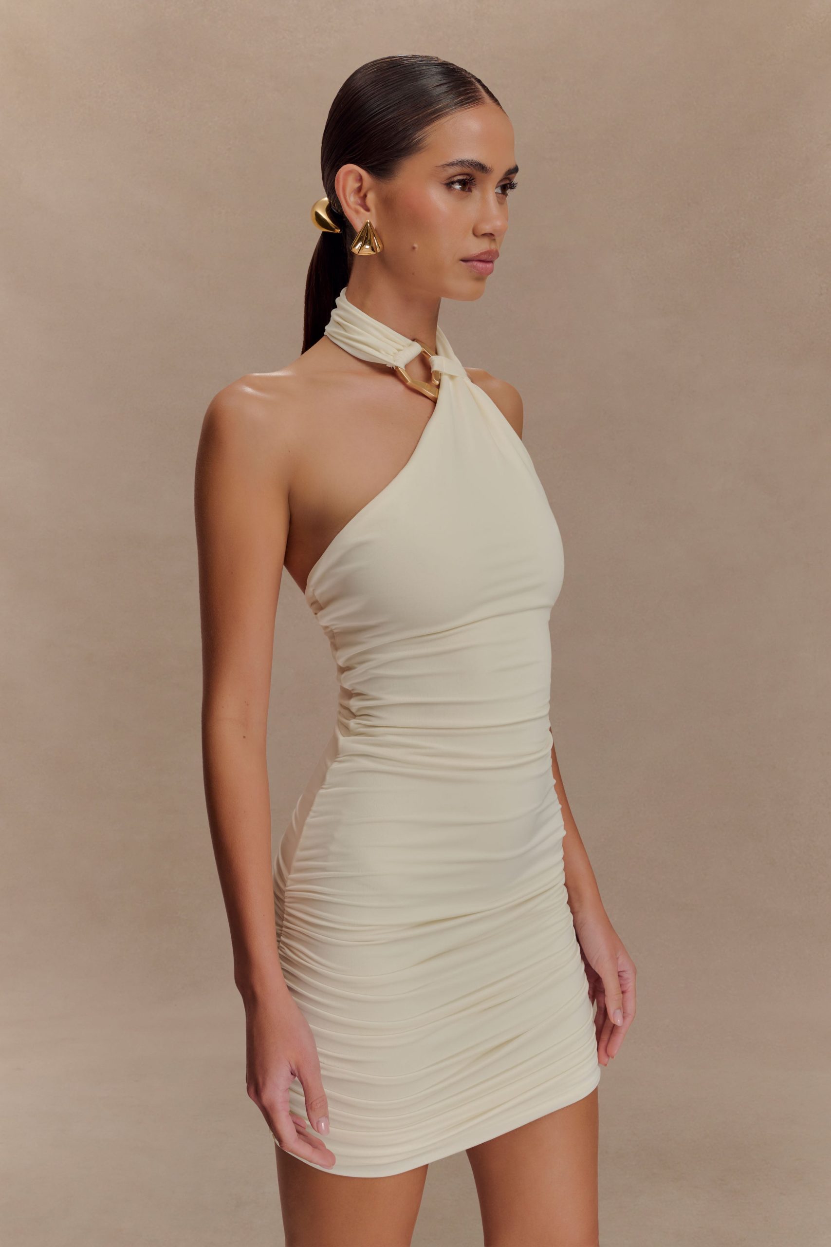 Mariposa Slinky Halter Mini Dress - Ivory - Image 4