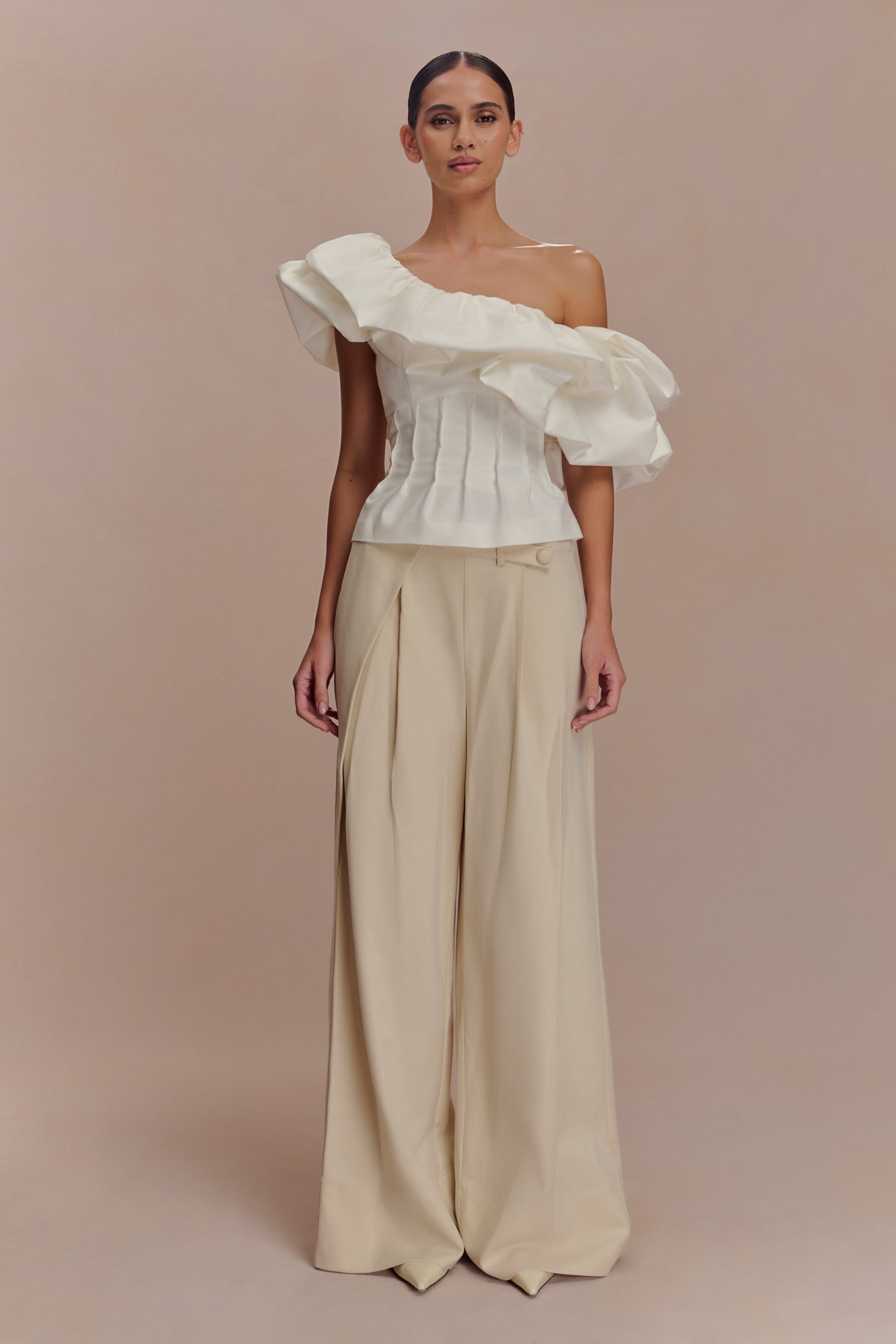 Debbie One Shoulder Bubble Top - White - Image 5
