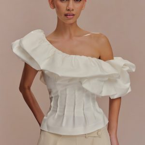 Debbie One Shoulder Bubble Top - White