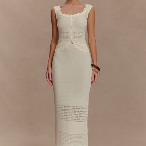 Madeline Scallop Knit Midi Skirt - Ivory