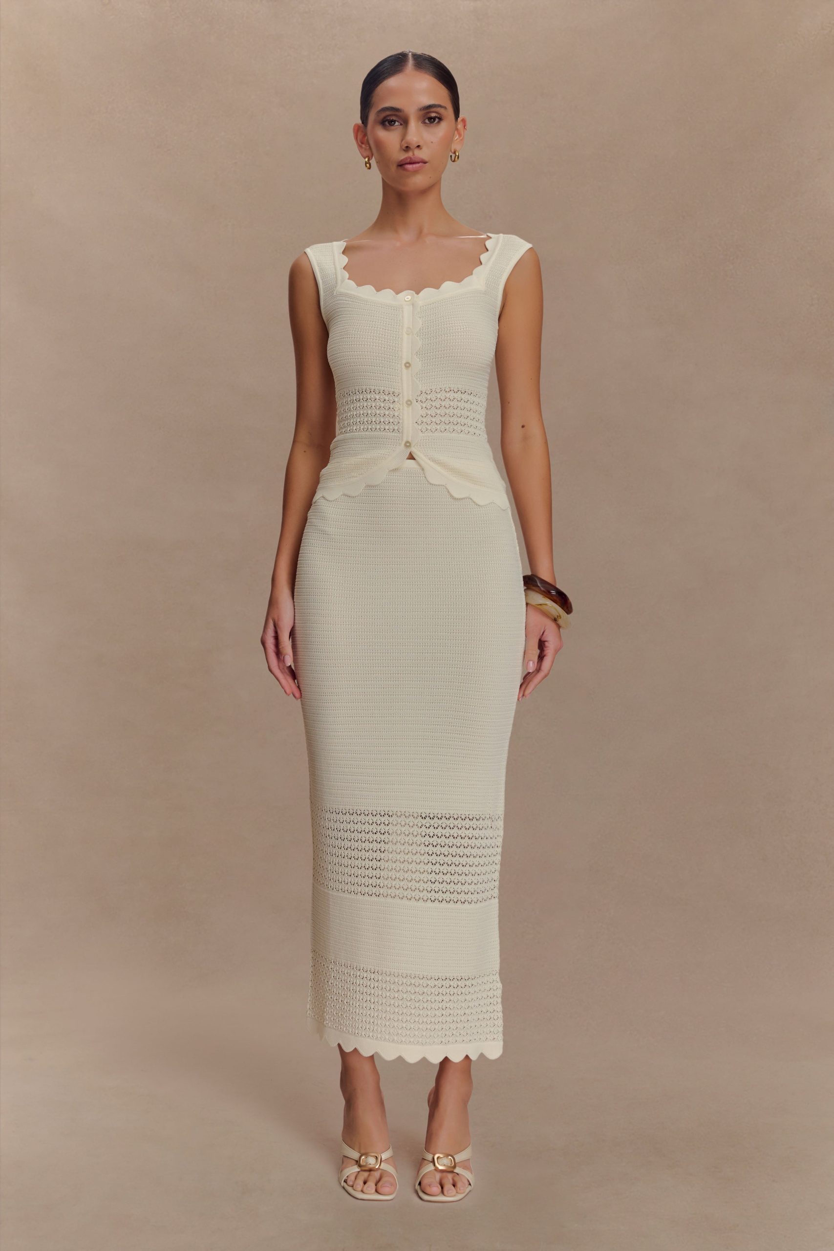 Madeline Scallop Knit Midi Skirt - Ivory