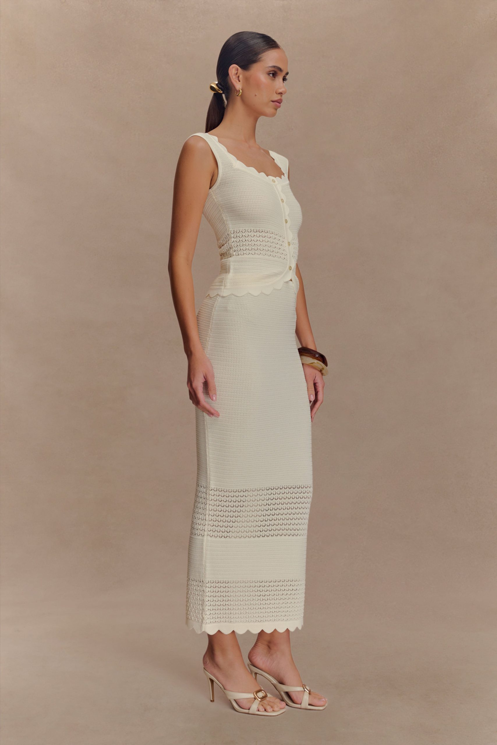 Madeline Scallop Knit Midi Skirt - Ivory - Image 2