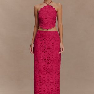 Kensley Broderie Midi Skirt - Dragonfruit