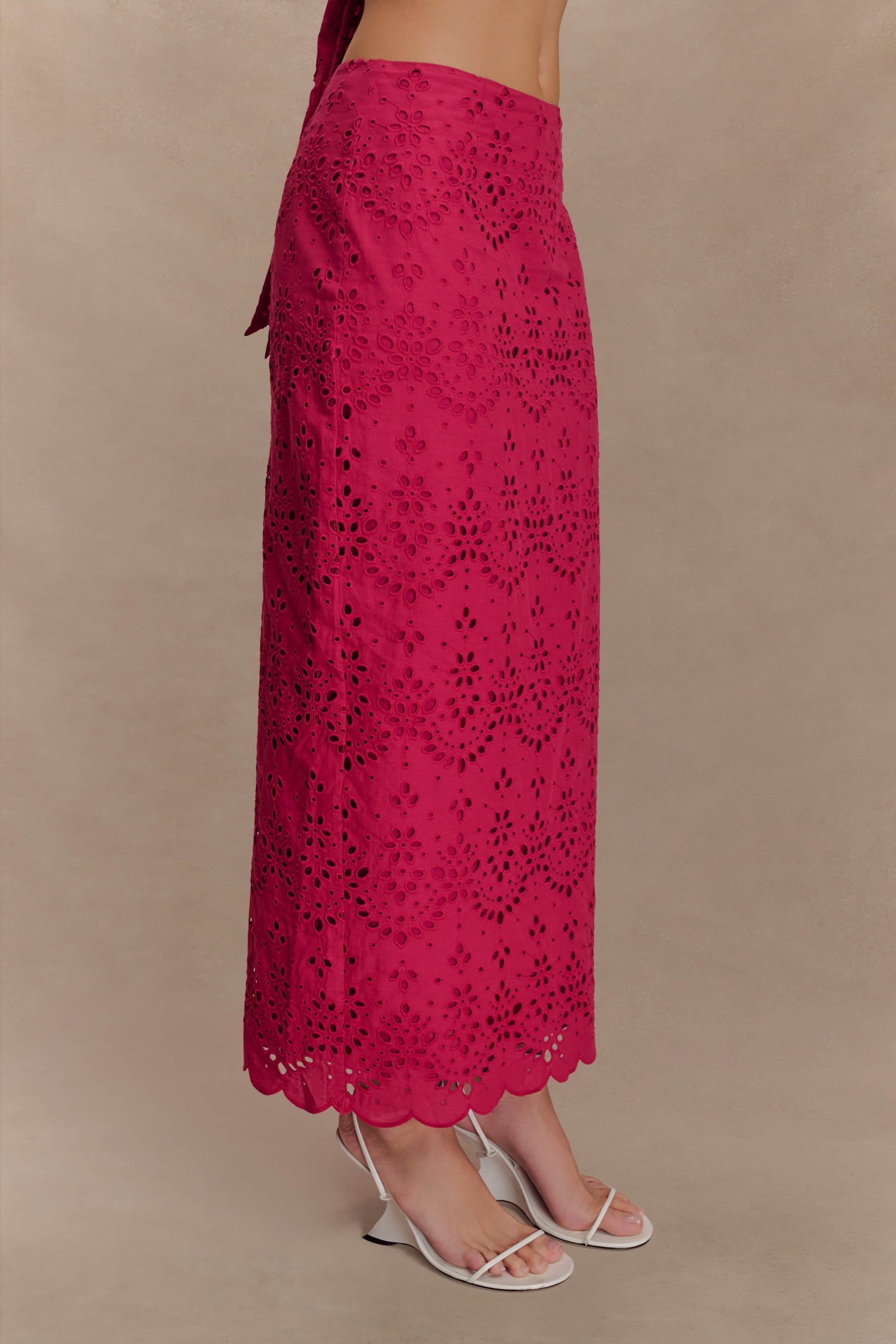 Kensley Broderie Midi Skirt - Dragonfruit - Image 4