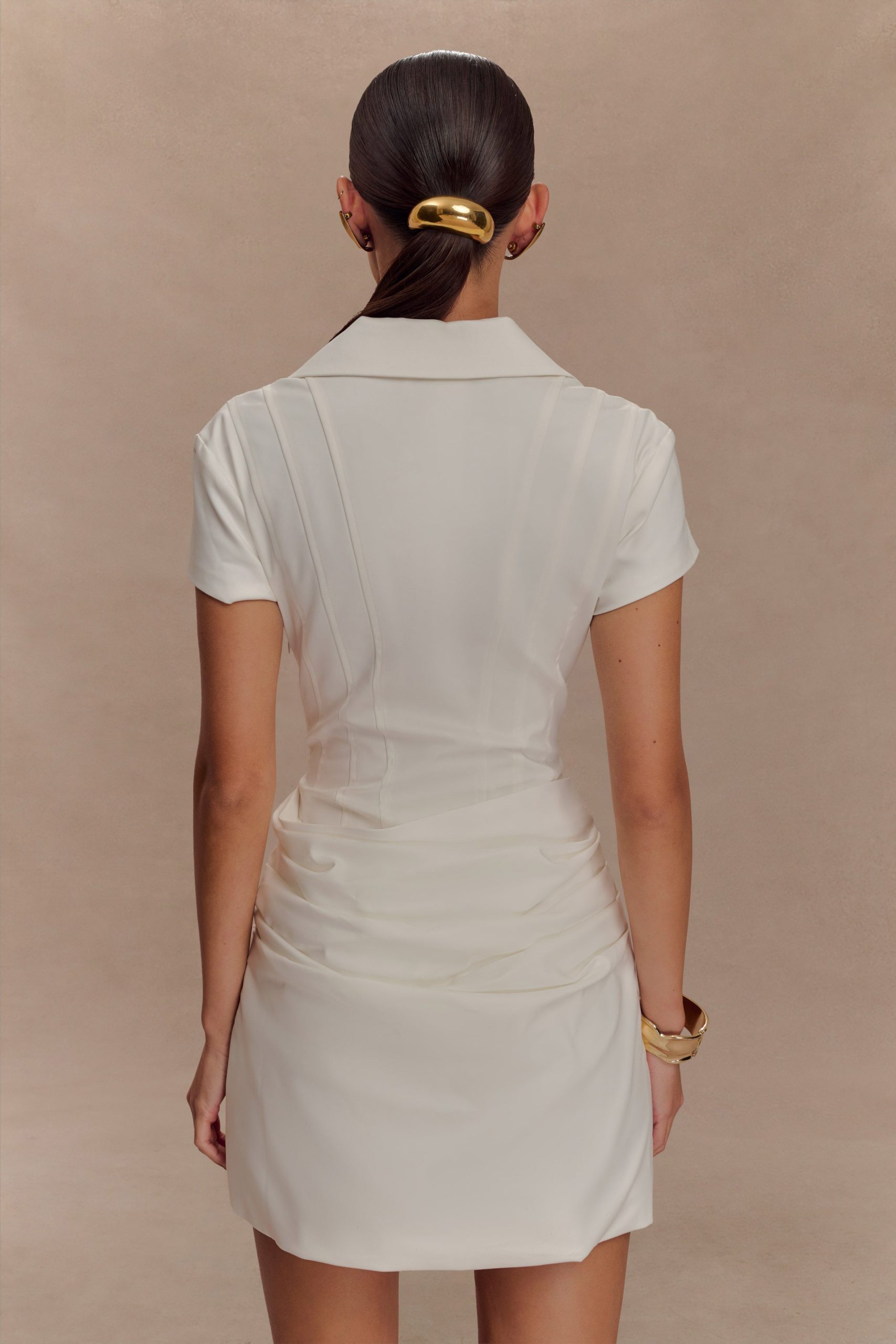 Tarryn Collared Cotton Mini Dress - White - Image 6