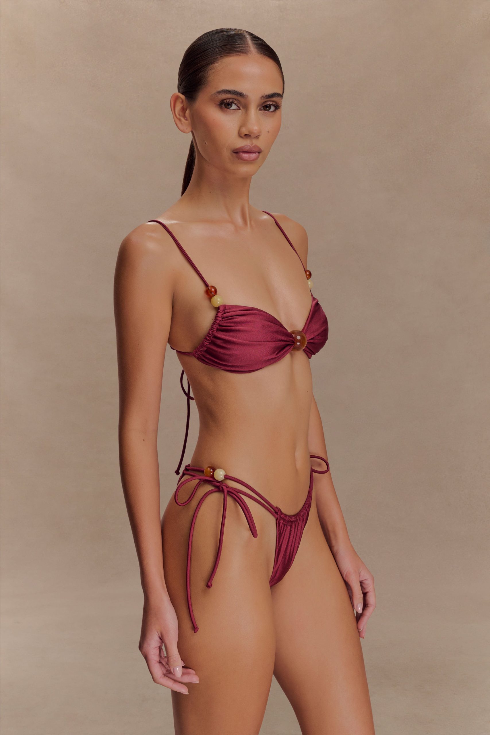 Memphis Beaded Bikini Bottom - Wine - Image 4