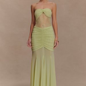 Khadijah Lace And Mesh Maxi Dress - Sage